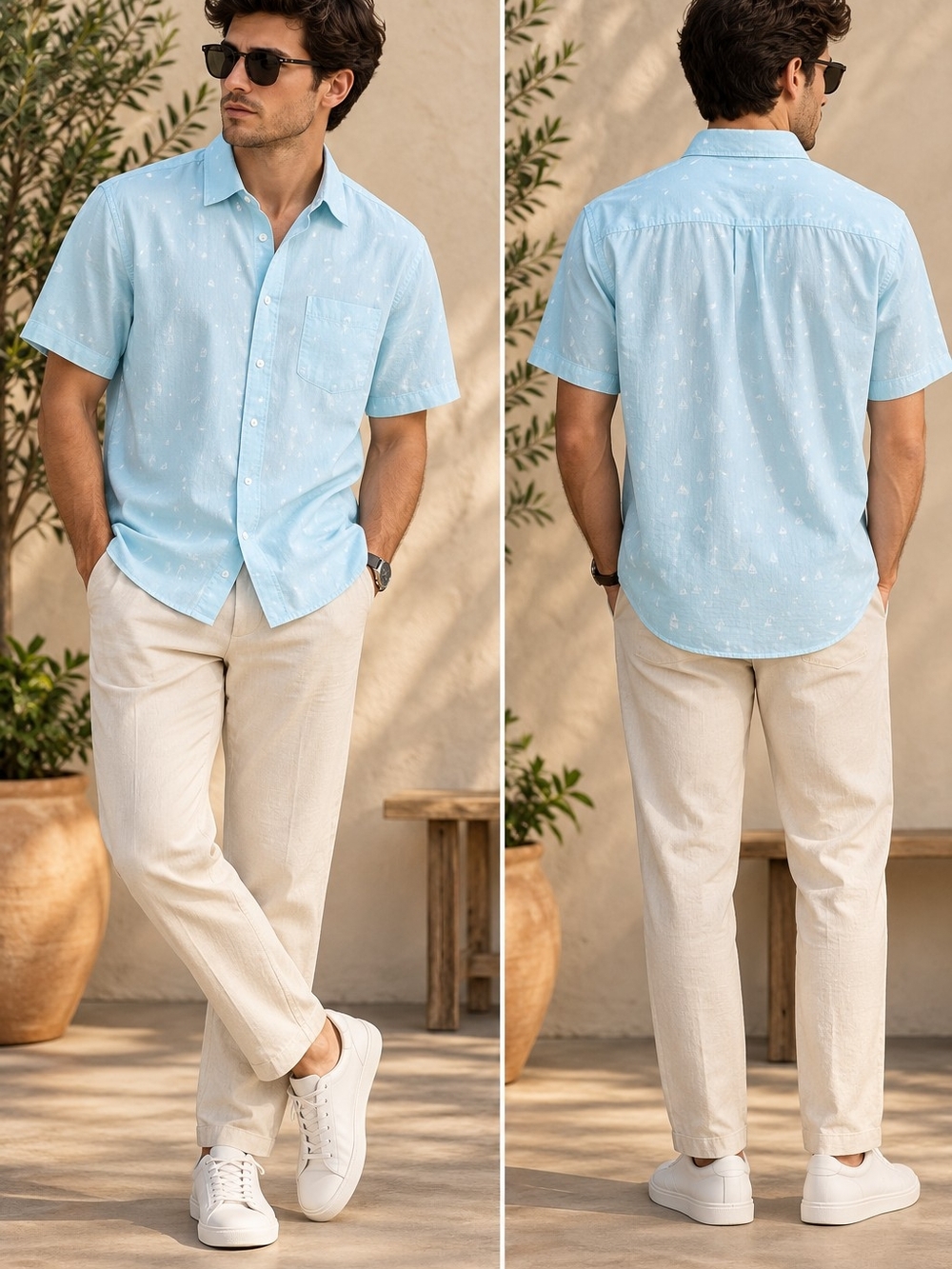 NWT Falls Creek Light Blue Nautical Short-Sleeve Button-Down Shirt Size XL
